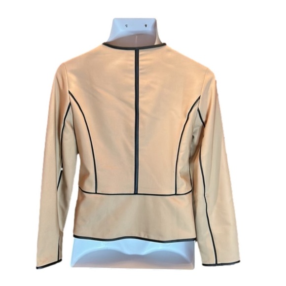 CHICO'S Camel Zip-Up Blazer w/ Dark Brown Faux Leather Trim Size S - Picture 4 of 10